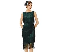 BABEYOND 1920er Jahre Flapper Dress Gatsby Fransen Kleid Roaring 20er Jahre Perlen Kleid Art Deco Kleid für Gatsby Themenparty Abschlussball, Dunkelgrün, 3X-Groß