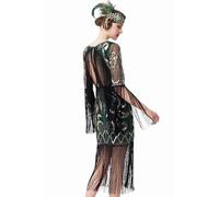 BABEYOND 1920er-Jahre Flapper Kleid, Lange Fransen, Gatsby-Kleid, Goldene 20er-Jahre, Pailletten, Perlen, Vintage-Deco-Kleid, Dunkelgrün, Klein