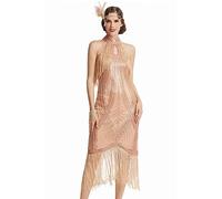 BABEYOND 1920er Jahre Flapper Kleid Langes Fransen Gatsby Kleid Vintage Art Deco Kleid, Rosegold, Mittel