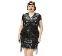 BABEYOND 1920er Jahre Plus Size Flapper Kleid Lange Fransen Gatsby Kleid Plus Pailletten Perlen Vintage Kleid, Schwarz, 4X-Groß