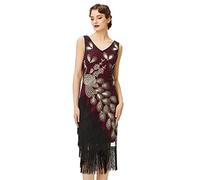 BABEYOND 1920er Jahre Vintage Pfau Pailletten Kleid Gatsby Fransen Flapper Kleid brüllend 20er Jahre Party Kleid, Gold Weinrot, Klein