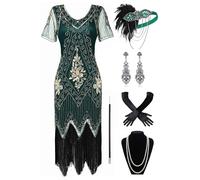 BABEYOND 1920s Damen Flapper Partykleid mit Kurzem Ärmel - Gatsby Motto Kostüm Set mit Kleid