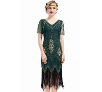 BABEYOND 1920s Kleid Damen Flapper Kleid mit Kurzem Ärmel Gatsby Motto Party Damen Kostüm Kleid (Dunkelgrün, M)