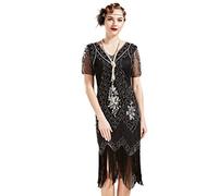 BABEYOND 1920s Kleid Damen Flapper Kleid mit Kurzem Ärmel Gatsby Motto Party Damen Kostüm Kleid (SchwarzSilbern, XS)