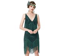 BABEYOND Damen 1920er Flapper Kleid V Ausschnitt Slip Kleid Brüllend 20er Jahre Great Gatsby Kleid für Party, Dunkelgrün, X-Klein