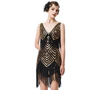 BABEYOND Damen 1920er Flapper Kleid V Ausschnitt Slip Kleid Brüllend 20er Jahre Great Gatsby Kleid für Party, Schwarz Gold, 4XL