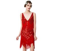 BABEYOND Damen 1920er Flapper Kleid V Ausschnitt Slip Kleid Brüllend 20er Jahre Great Gatsby Kleid für Party, Rot/Ausflug, einfarbig (Getaway Solids), Groß