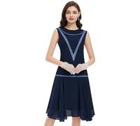 BABEYOND Damen 1920er Jahre inspiriertes Kleid Flapper Kleid Niedrige Taille Kleid Ärmellos Party Chiffon Kleid für Frauen, Marineblau, Mittel