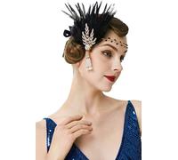 BABEYOND Damen Feder Stirnband 1920s Stil Flapper Art Deco Inspiriert von Great Gatsby Blatt Blinkende Kristalle Haarband (Gold)