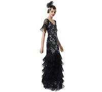 BABEYOND Damen-Flapper-Kleid, 1920er-Jahre, V-Ausschnitt, Abendkleid, Pailletten, Perlen, Maxikleid für Hochzeit, Grün, Gold