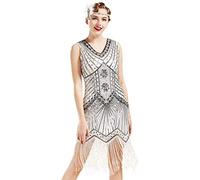 BABEYOND Damen Flapper Kleider voller Pailletten Retro 1920er Jahre Stil V-Ausschnitt Great Gatsby Kostüm Kleid (Größe M / UK12-14 / EU 40-42, Silber)