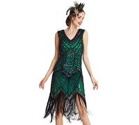 BABEYOND Damen Flapper Kleider voller Pailletten Retro 1920er Jahre Stil V-Ausschnitt Great Gatsby Motto Party Damen Kostüm Kleid (Größe XL/UK 18 / EU46, Grün)