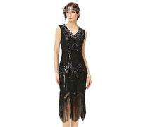 BABEYOND Damen Flapper Kleider voller Pailletten Retro 1920er Party Damen Kostüm Kleid Glamourös Schwarz, XS