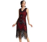 BABEYOND Damen Flapper Kleider voller Pailletten Retro 1920er Party Damen Kostüm Kleid Rot, S