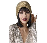 BABEYOND Damen Rüschen Turban Hut Knit Turban Headwraps mit Abnehmbarer Kristall Brosche für 1920er Jahre Gatsby Party - Gold - Einheitsgröße