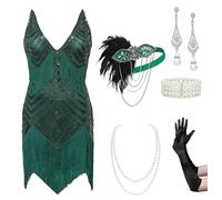 BABEYOND Damenkleid im Stil der 1920er Jahre mit V-Ausschnitt für Parties im Stil „Der große Gatsby“ der 1920er., Groß