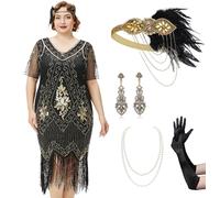 BABEYOND Great Gatsby Kleider-Set für Damen, Übergröße, Cocktailkleid, 1920er-Jahre, Flapper-Kostüm für Damen, mit Zubehör-Set
