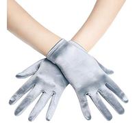 BABEYOND Kurze Satin-Handschuhe für Frauen - Seiden-Opern-Hochzeits-Braut-Handschuhe, Teeparty, Bankett, Kostüm, 1920er-Jahre, Flapper-Zubehör, silber, Einheitsgröße