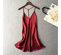 BABIFIS Damen Sexy Silk Satin Nachtkleid Ärmelloses Nachthemd V-Ausschnitt Nachthemd Sommer Nachthemd Spitze Nachthemd Nachtwäsche B M