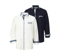BABISTA Herren Doppelpack Hemd Matias | 2er Set | Hahnenstritt Muster | Brusttasche | Kontrastdetails | Reine Baumwolle | große Größen L-5XL weiß, 41/42
