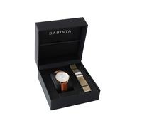 Babista Herrenuhr braun gold mit Leder-und Edelstahlband Quarzwerk