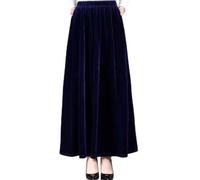 babominimer Damen Samt A-Linie Rock Hohe Taille Slim Lange Kleid für Vielseitige Freizeitkleidung Dunkelblau/Schwarz/Weinrot, M-3XL