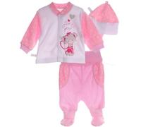 Baby Anzug 3-teilig Langarmshirt Schlupfhose Mütze mit Mäuschen Motiv Set für Mädchen weiche Baumwolle Babykleidung Neugeborene Erstausstattung Geschenk zur Geburt Baby Outfit (weiß-rosa, 44-50)