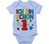 Baby Body Junge Mädchen - 1. Geburtstag - Ich bin schon eins bunt - 12/18 Monate - Babyblau - cloth for 1 years old girl first birthday outfit einjährige kurzarm jahr one year clothes 1geburtstag