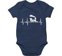 Baby Body Junge Mädchen - Bagger Traktor und Co. - Dampflok Herzschlag weiß - 3/6 Monate - Navy Blau - fahrzeuge zug babybody flugzeugen züge kurzarm eisenbahn babykleidung eisenbahnen bodies
