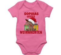 Baby Body Junge Mädchen - Geschenke - Erstes Weihnachten mit Name - 1/3 Monate - Pink - my first christmas outfit weihnachtsoutfit weihnachts 1. strampler baumwolle weihnachts-baby-strampler