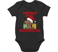 Baby Body Junge Mädchen - Geschenke - Erstes Weihnachten mit Name - 1/3 Monate - Schwarz - my first christmas outfit weihnachtsoutfit weihnachts 1. strampler baumwolle weihnachts-baby-strampler