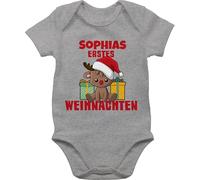 Baby Body Junge Mädchen - Geschenke - Erstes Weihnachten mit Name - 3/6 Monate - Grau meliert - my first christmas outfit weihnachtsoutfit weihnachts 1. strampler baumwolle