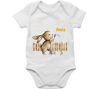 Baby Body Junge Mädchen - Hasen - Süßer Hase Kinder personalisiert I - 1/3 Monate - Weiß - ostern name osterhase hasenmotiv easter personalisierte rabbit kaninchen osterhasen oster