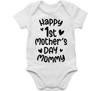 Baby Body Junge Mädchen - Muttertag - Happy 1st mother's day mommy schwarz - 1/3 Monate - Weiß - first mothers muttertagsgeschenke muttertagsgeschenk mother strampler english muttertagsstrampler