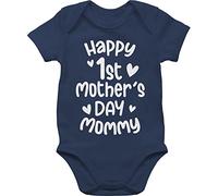 Baby Body Junge Mädchen - Muttertag - Happy 1st mother's day mommy weiß - 6/12 Monate - Navy Blau - muttertagsgeschenke muttertagsgeschenk erster strampler muttertagsstrampler muttertags mothers