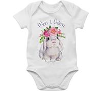 Baby Body Junge Mädchen - Ostergeschenke - Mein 1. Ostern Hase Blumenkranz I Mein erstes Ostern I - 12/18 Monate - Weiß - osterkleidung easter my babysachen oster outfit ostermotiv first clothes