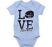 Baby Body Junge Mädchen - Sport & Bewegung - Love Hockey - 1/3 Monate - Babyblau - basketball outfit 25. geburtstag eishockey liebe babybody babysachen mit kurzarmbody jungs bodys american football