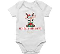 Baby Body Junge Mädchen - Weihnachten Geschenke - Süßes Rentier mit Geschenk und Name - 3/6 Monate - Weiß - my first christmas outfit weihnachtsoutfit weihnachts erstes strampler mein 1.