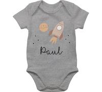 Baby Body Junge Mädchen - Weltall - Niedliche Rakete Weltraum Raumschiff - 1/3 Monate - Grau meliert - strampler planeten planet nasa raketen astronauten name astronaut raumfahrt universum space