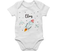 Baby Body Junge Mädchen - Weltall - Rakete mit Name personalisiert I Flugrakete I Raumfahrt I Weltraum I Astronaut Geschenk - 12/18 Monate - Weiß - astronauten strampler planeten raketen nasa