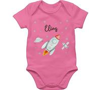 Baby Body Junge Mädchen - Weltall - Rakete mit Name personalisiert I Flugrakete I Raumfahrt I Weltraum I Astronaut Geschenk - 1/3 Monate - Pink - astronauten strampler planeten raketen nasa