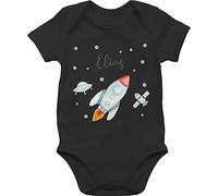 Baby Body Junge Mädchen - Weltall - Rakete mit Name personalisiert I Flugrakete I Raumfahrt I Weltraum I Astronaut Geschenk - 3/6 Monate - Schwarz - astronauten strampler planeten raketen nasa