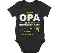 Baby Body Junge Mädchen - & - Wenn Opa es nicht reparieren kann kann es keiner - 6/12 Monate - Schwarz - babykleidung sachen für neugeborene handwerk bodys mit sprüchen grosseltern zur geburt das