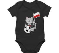 Baby Body Kurzarm - 2026 Fussball WM Fanartikel - Fußball Katze Polen - 1/3 Monate - Schwarz - trikot europameisterschaft em polska 2024 fu ball fußballer fussball-wm fußball-fanartikel em24