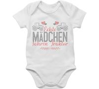Baby Body Kurzarm - Bagger und Co. - Echte Mädchen fahren Traktor grau/rosa - 3/6 Monate - Weiß - fahrzeuge traktoren babysachen flugzeugen trecker babybody landwirtin babybodys bodys bodies