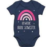 Baby Body Kurzarm - Ich werde große Schwester - Regenbogen - grosse Schwester - 12/18 Monate - Navy Blau - schwangerschaft verkünden big sister body. schwestern will be a mädchen eine outfit sis