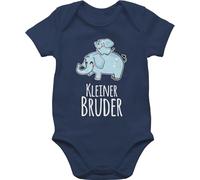 Baby Body Kurzarm - Kleiner Bruder mit Elefanten - 1/3 Monate - Navy Blau - geschenk little brother outfit lil bro elefant babysachen brüder 2024 kleine babybody geschenke zur geburt junge kleinen