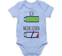 Baby Body Kurzarm - Mädchen & Junge - Ich und meine Eltern Batterie - 6/12 Monate - Babyblau - babyparty geschenk neutral sachen für neugeborene akku bodys babygeschenk zur geburt batteri babybody