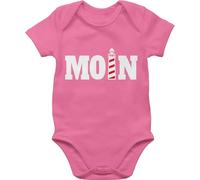 Baby Body Kurzarm - Sprüche - Moin mit Leuchtturm I - 1/3 Monate - Pink - babymode witzig spruch hamburg bodys babygeschenk spruche nordsee babysachen babygeschenke sprüchen moin,moin babybody