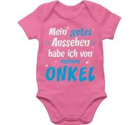Baby Body Kurzarm - Sprüche - Onkel Spruch - Mein gutes Aussehen habe ich von meinem ONKEL - 3/6 Monate - Pink - geschenk zur geburt babymode witzig spruche uncle bodys lustige babygeschenke neffe